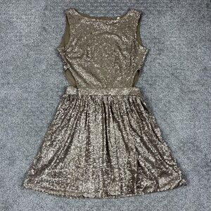 Raga Dress Womens Small Gold Sequin Fit Flare Sleeveless Cutout Party Cocktail